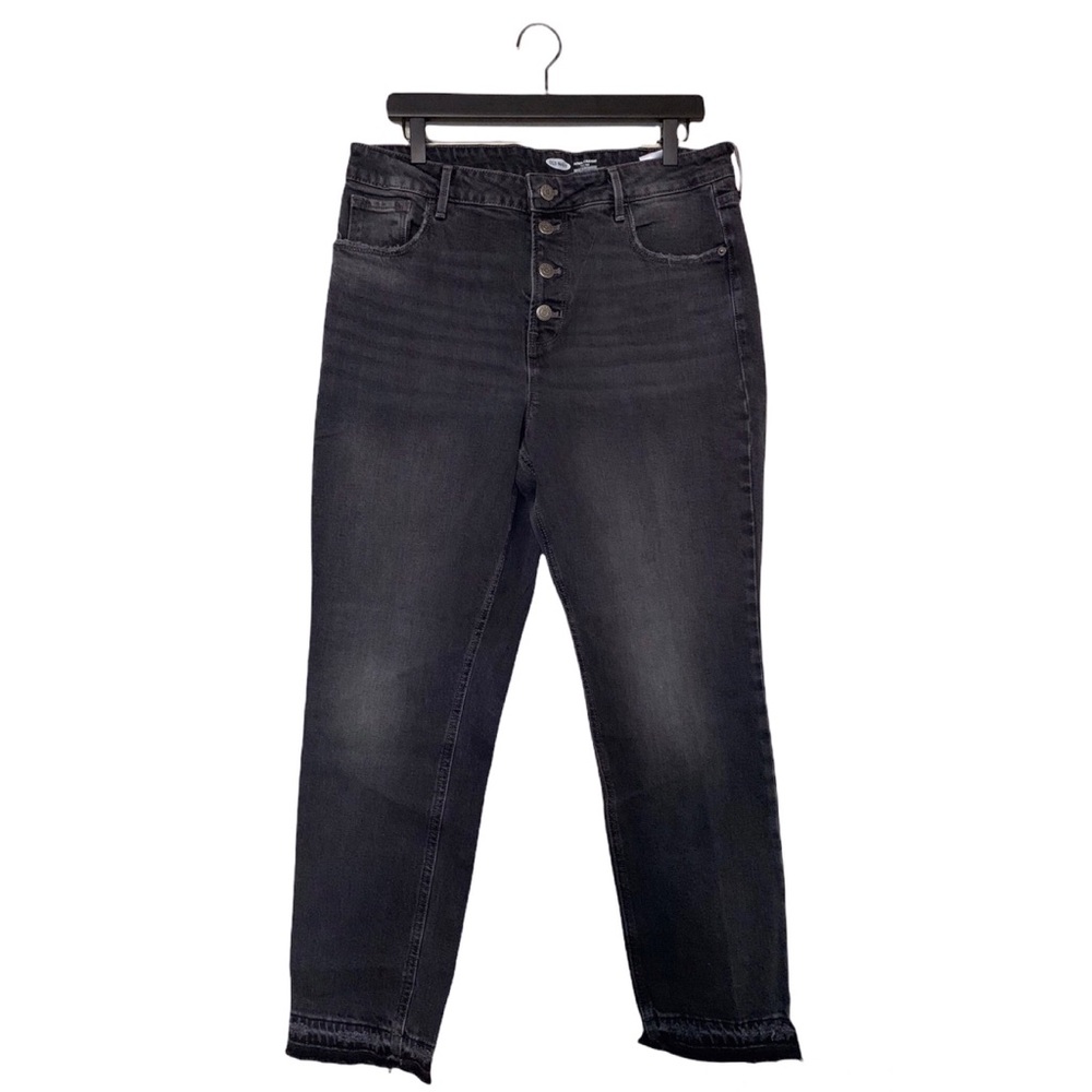 OLd Navy Women’s Plus Size 16 Black Power Straight High Rise Button Fly Jeans